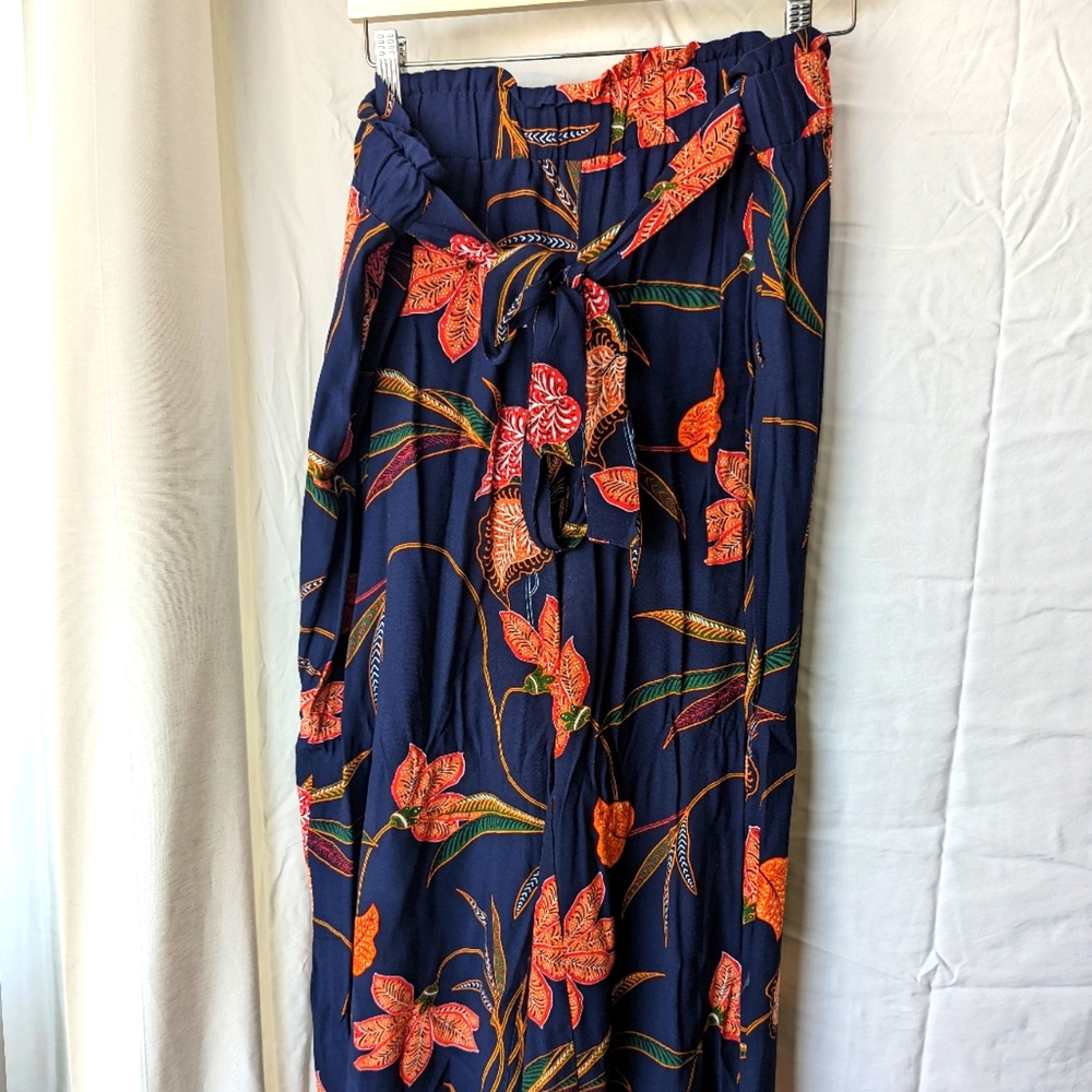Tall Floral Tie Waist Fluid Pants